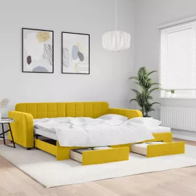   vidaXL sárga kihúzható bársony heverő fiókkal 100 x 200 cm