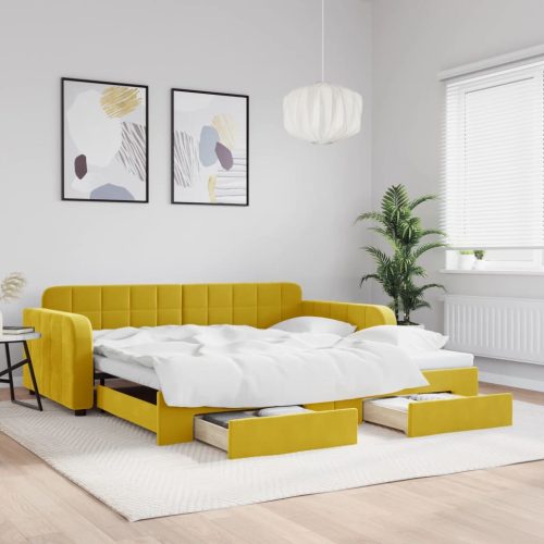 sárga kihúzható bársony heverő fiókkal 100 x 200 cm