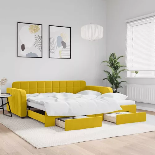 vidaXL sárga kihúzható bársony heverő fiókkal 100 x 200 cm