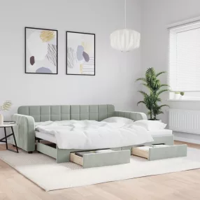   vidaXL világosszürke kihúzható bársony heverő fiókkal 90 x 190 cm