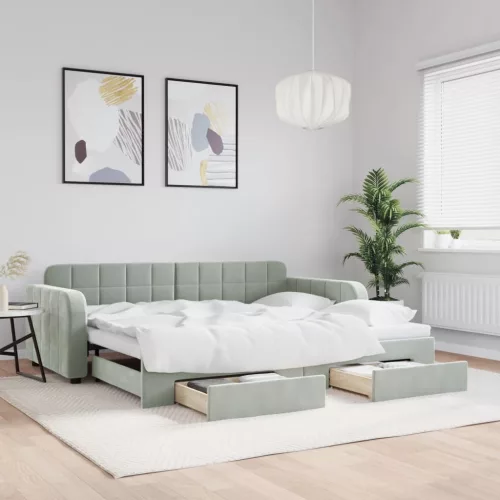 vidaXL világosszürke kihúzható bársony heverő fiókkal 90 x 190 cm