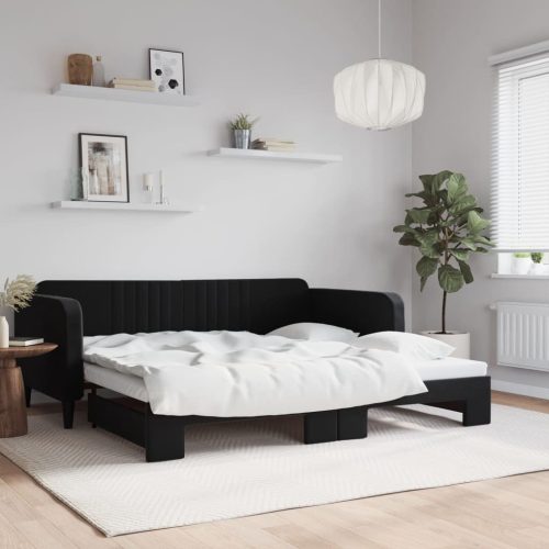 fekete kihúzható bársonyheverő 100 x 200 cm