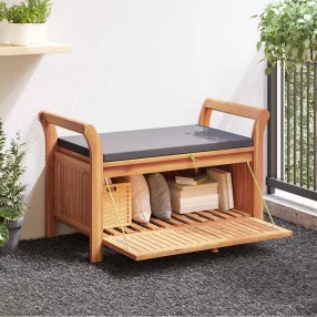 Tömör akácfa kerti tárolópad párnával 91 cm