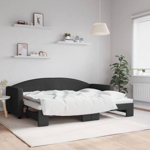 fekete kihúzható szövet heverő 80 x 200 cm