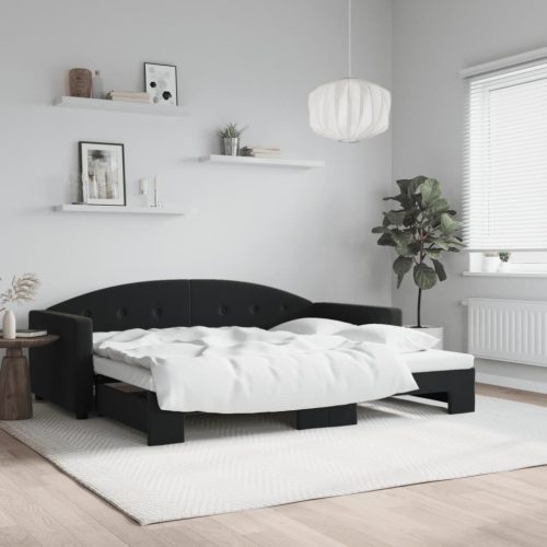 fekete kihúzható bársony heverő 90x200 cm