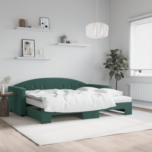 sötétzöld kihúzható bársony heverő matraccal 90 x 200 cm