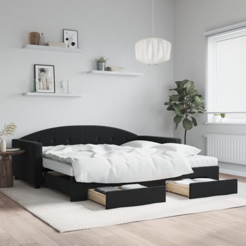 fekete kihúzható bársony heverő fiókkal 100 x 200 cm