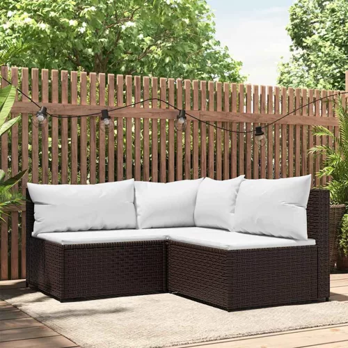 3 részes barna polyrattan kerti ülőgarnitúra párnával