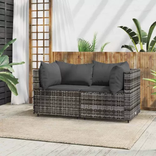 2 db szürke polyrattan kerti sarokkanapé párnával