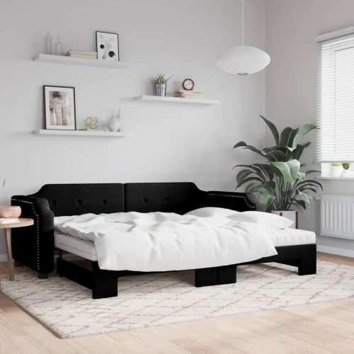 fekete kihúzható szövet heverő matracokkal 80 x 200 cm