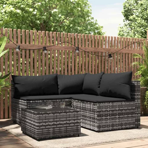 4 részes szürke polyrattan kerti ülőgarnitúra párnákkal