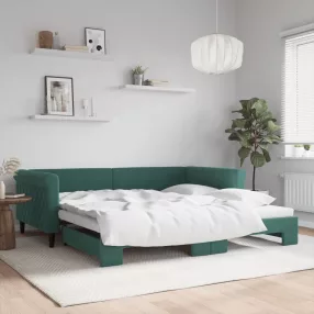 sötétzöld kihúzható bársony heverő 100 x 200 cm