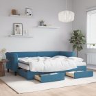 kék kihúzható bársony heverő fiókokkal 80 x 200 cm