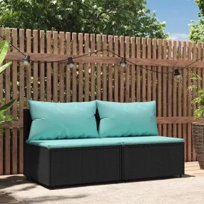   vidaXL 2 db fekete polyrattan kerti középső kanapé párnákkal