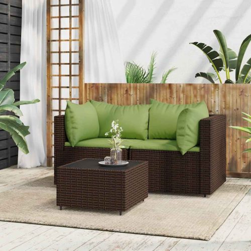 3 részes barna polyrattan kerti ülőgarnitúra párnával