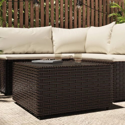 barna polyrattan négyzet alakú kerti dohányzóasztal 50x50x30 cm