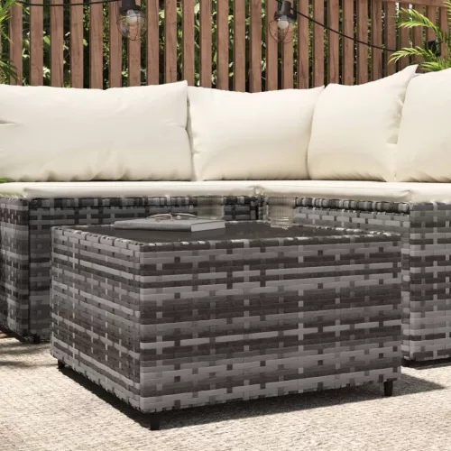 Szürke polyrattan négyzet alakú kerti dohányzóasztal 50x50x30cm