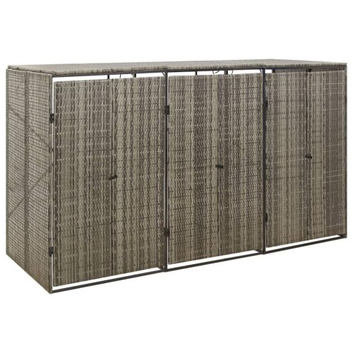 szürke polyrattan hármas kerekeskuka tárolófészer 207x80x117 cm