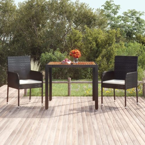 fekete polyrattan falapos kerti asztal 90 x 90 x 75 cm