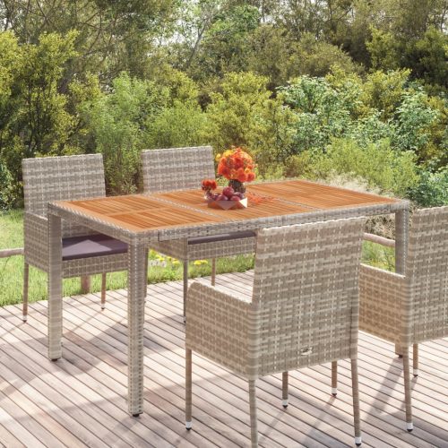 szürke polyrattan falapos kerti asztal 150 x 90 x 75 cm