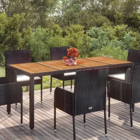 Fekete polyrattan falapos kerti asztal 190 x 90 x 75 cm