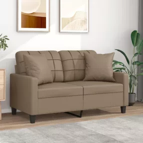   2 személyes cappuccino színű műbőr kanapé díszpárnákkal 120 cm