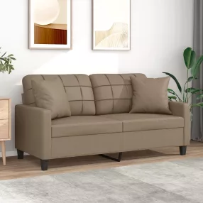   2 személyes cappuccino színű műbőr kanapé díszpárnákkal 140 cm