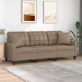   3 személyes cappuccino színű műbőr kanapé díszpárnákkal 180 cm