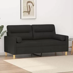 2 személyes fekete szövet kanapé díszpárnákkal 140 cm