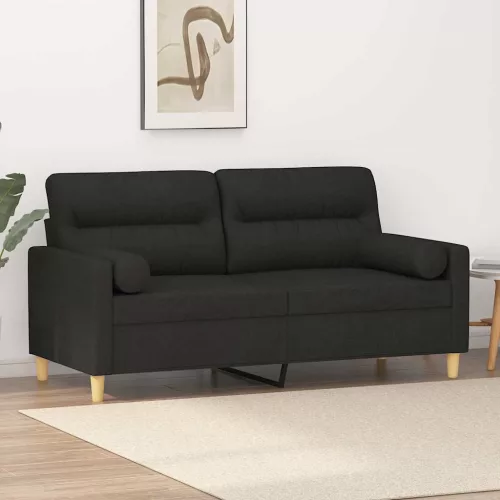 2 személyes fekete szövet kanapé díszpárnákkal 140 cm