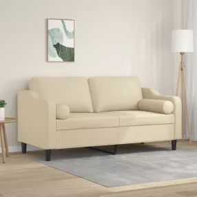   2 személyes krémszínű szövet kanapé díszpárnákkal 140 cm