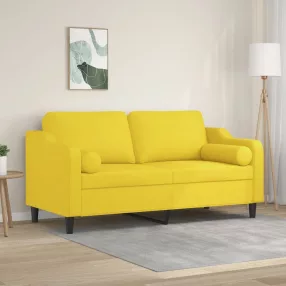   2 személyes világossárga szövet kanapé díszpárnákkal 140 cm
