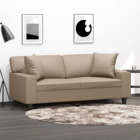   2 személyes cappuccino színű műbőr kanapé díszpárnákkal 140 cm