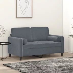   2 személyes sötétszürke bársony kanapé díszpárnákkal 120 cm