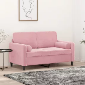   2 személyes rózsaszín bársony kanapé díszpárnákkal 120 cm