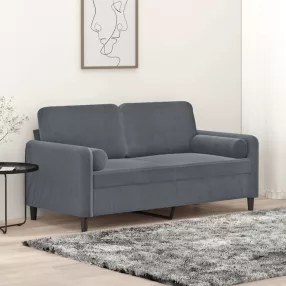   2 személyes sötétszürke bársony kanapé díszpárnákkal 140 cm