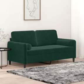   2 személyes sötétzöld bársony kanapé díszpárnákkal 140 cm