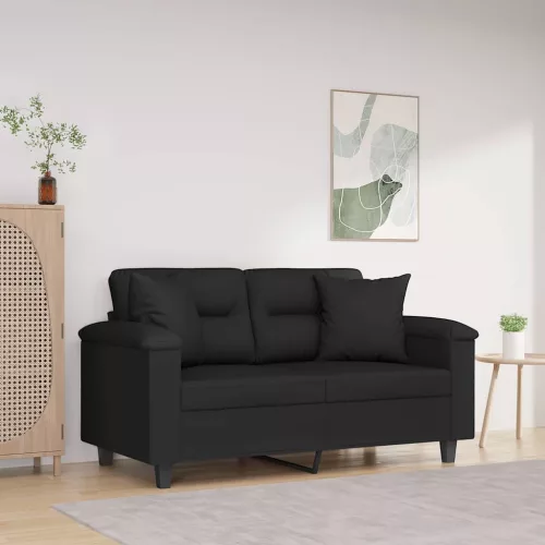 2 személyes fekete mikroszálas szövetkanapé párnákkal 120 cm