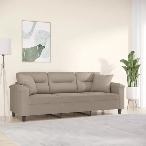 3 személyes tópszínű mikroszálas szövetkanapé párnákkal 180 cm