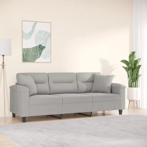 3 személyes világosszürke mikroszálas kanapé párnákkal 180 cm