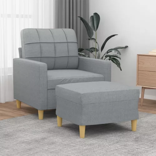 Világosszürke szövet kanapéfotel lábtartóval 60 cm