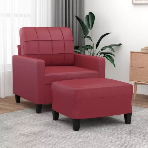 Bordó műbőr kanapéfotel lábtartóval 60 cm