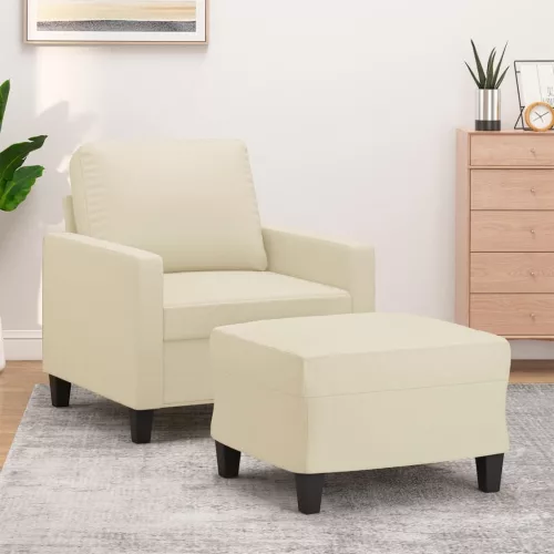 Krémszínű műbőr kanapéfotel lábtartóval 60 cm