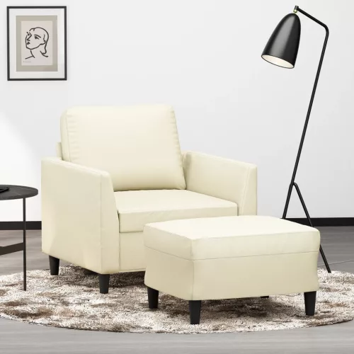 Krémszínű műbőr kanapéfotel lábtartóval 60 cm