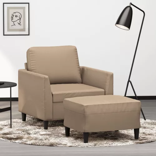 Kávészínű műbőr kanapéfotel lábtartóval 60 cm