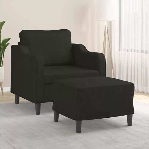 Fekete szövet kanapéfotel lábtartóval 60 cm