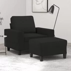 Fekete szövet kanapéfotel lábtartóval 60 cm