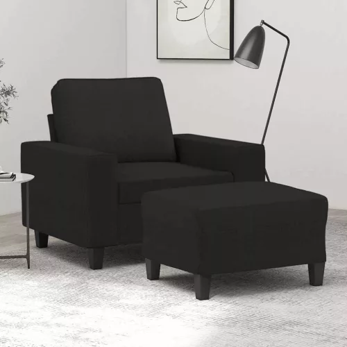 Fekete szövet kanapéfotel lábtartóval 60 cm