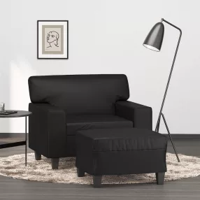 Fekete műbőr kanapéfotel lábtartóval 60 cm