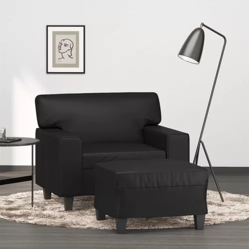 Fekete műbőr kanapéfotel lábtartóval 60 cm
